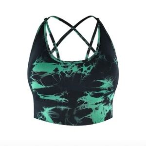Green and Black Tie-Dye Sports Bra